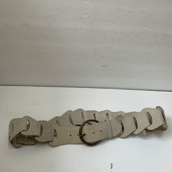 WIDE BEIGE LEATHER LOOPED BELT - Picture 1 of 5